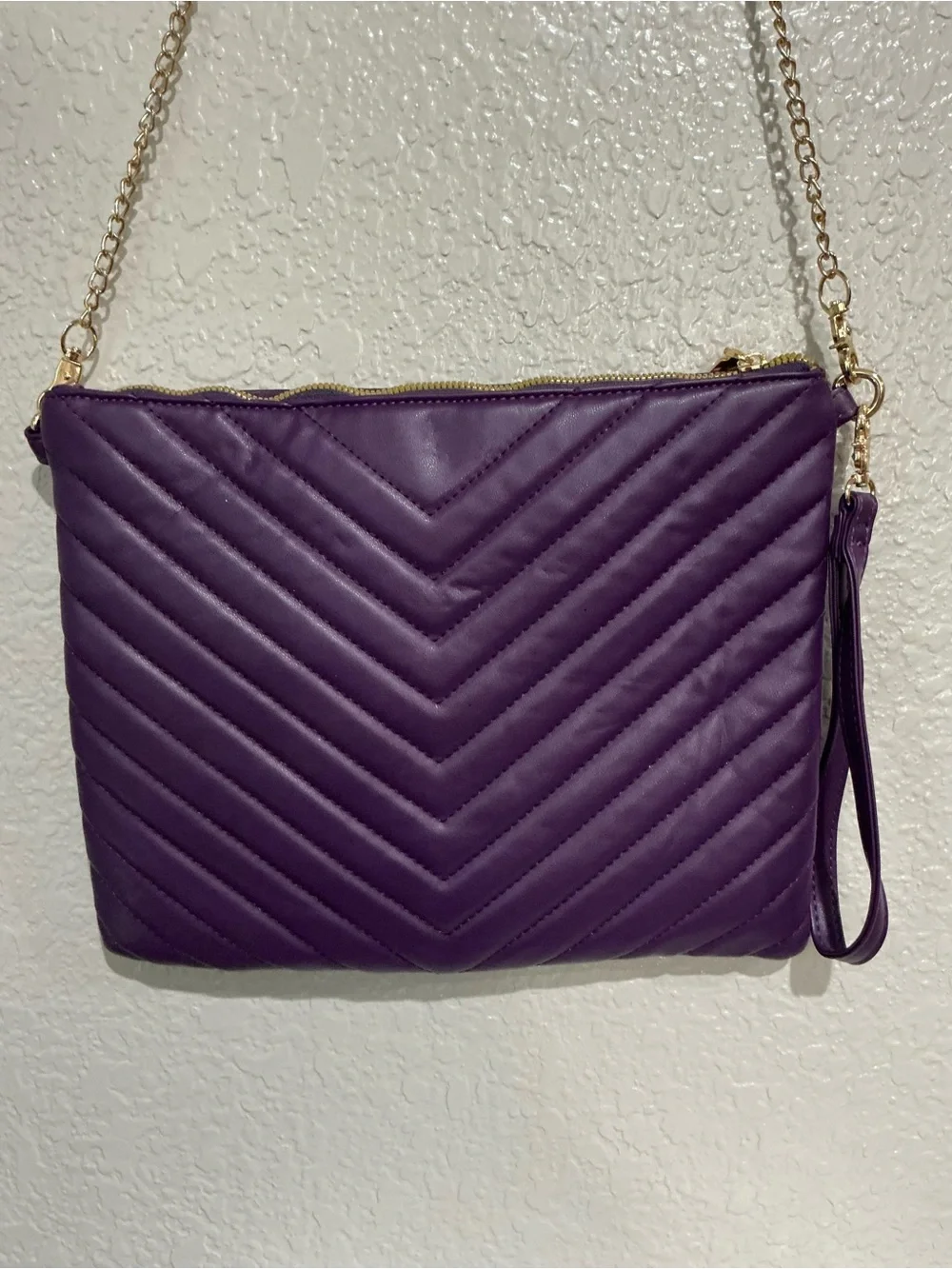 Quilted Purple Chain Strap Crossbody Clutch